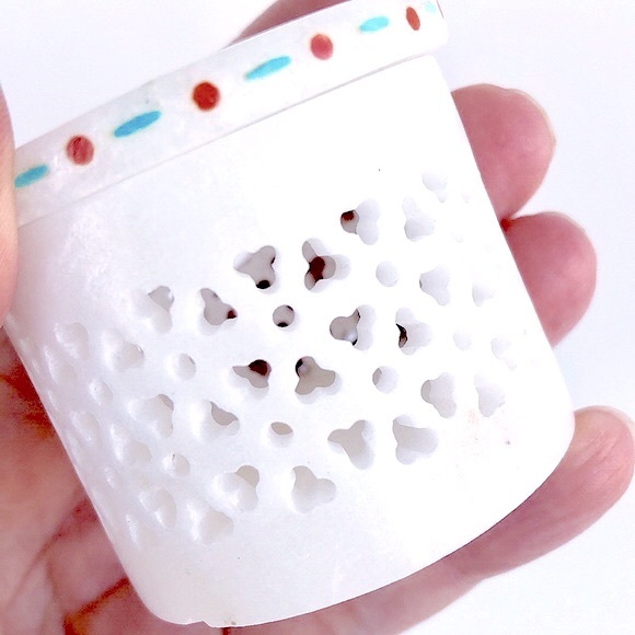 Marble Trinket Box Inlaid/w Semi Precious Stones - Picture 9 of 14